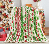 HKM-941011 Christmas Double Layer Thick Fleece Blanket – Stripe, Geometric, Snowflake, Floral Patterns, Multiple Sizes Available