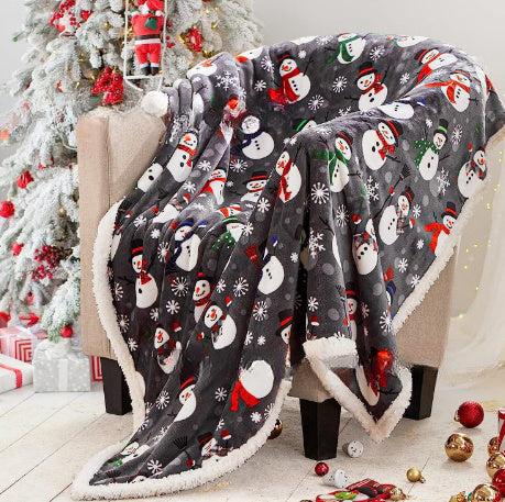 HKM-941011 Christmas Double Layer Thick Fleece Blanket – Stripe, Geometric, Snowflake, Floral Patterns, Multiple Sizes Available