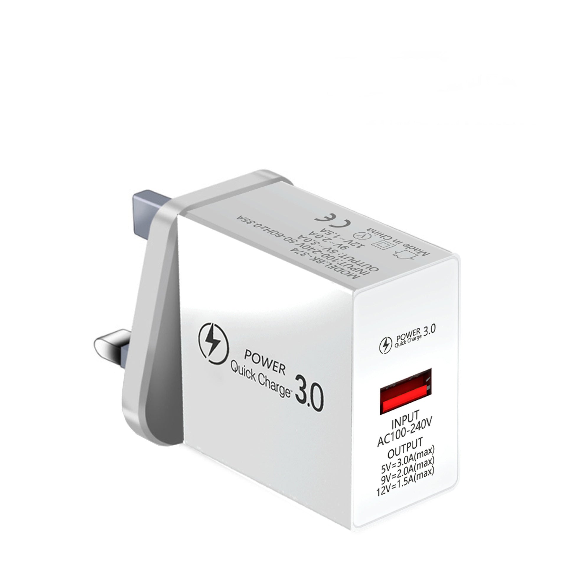 HKM-941075 18W Quick Charge 3.0 USB Wall Charger for iPhone, Samsung, Redmi, Huawei - Black/White