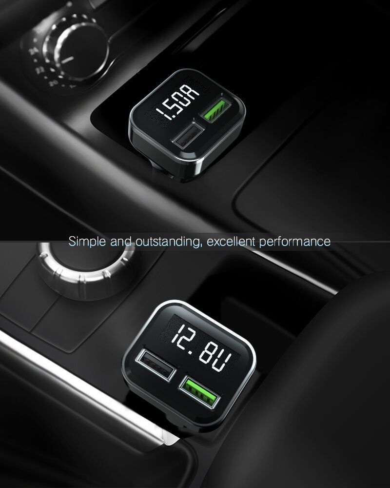 HKM-941203 Dual Port Car Charger with Display, Supports Quick Charge, Intelligent Voltage and Current Measurement, Black