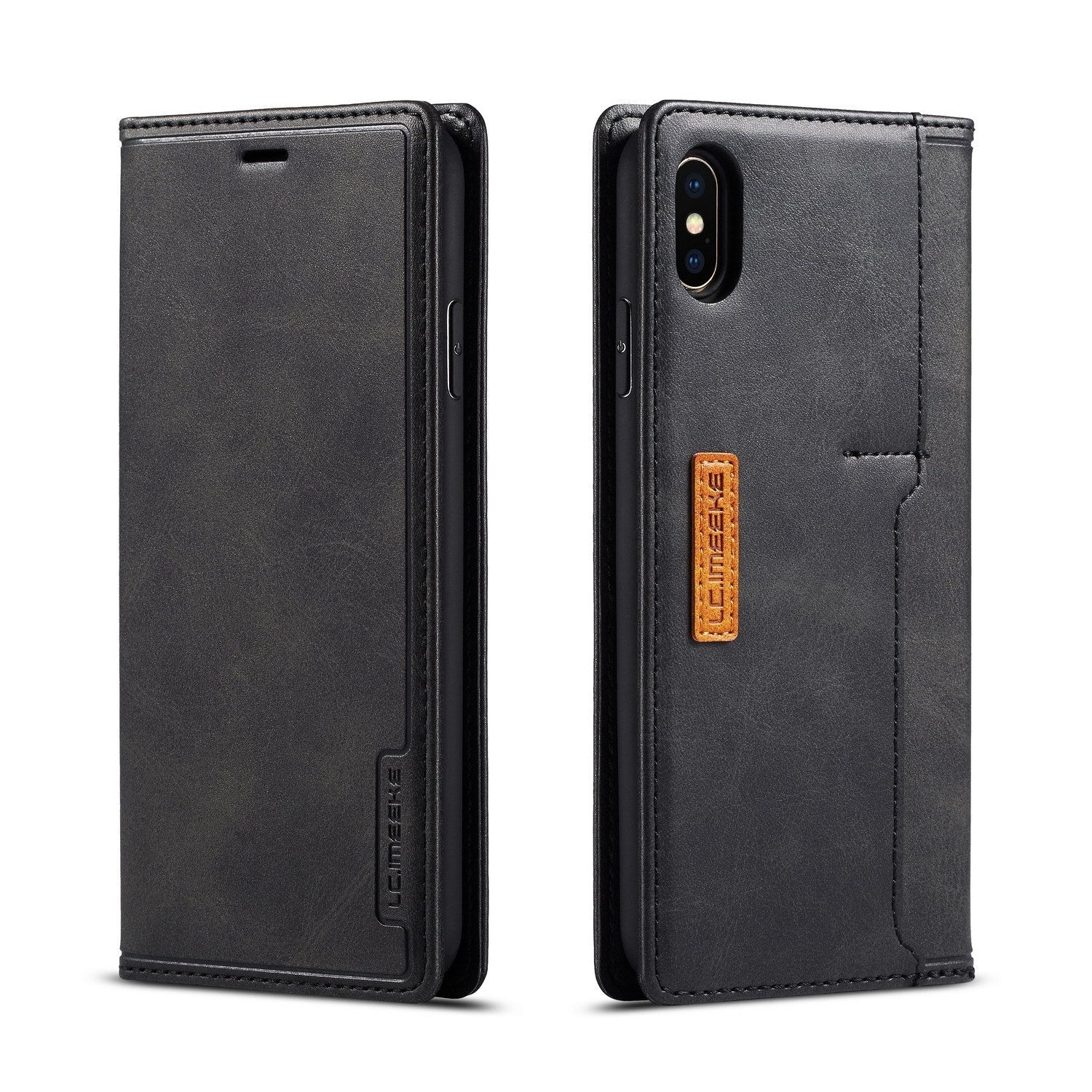 HKM-941267 Leather Flip Wallet Case for Card Protection - Simple Retro Design