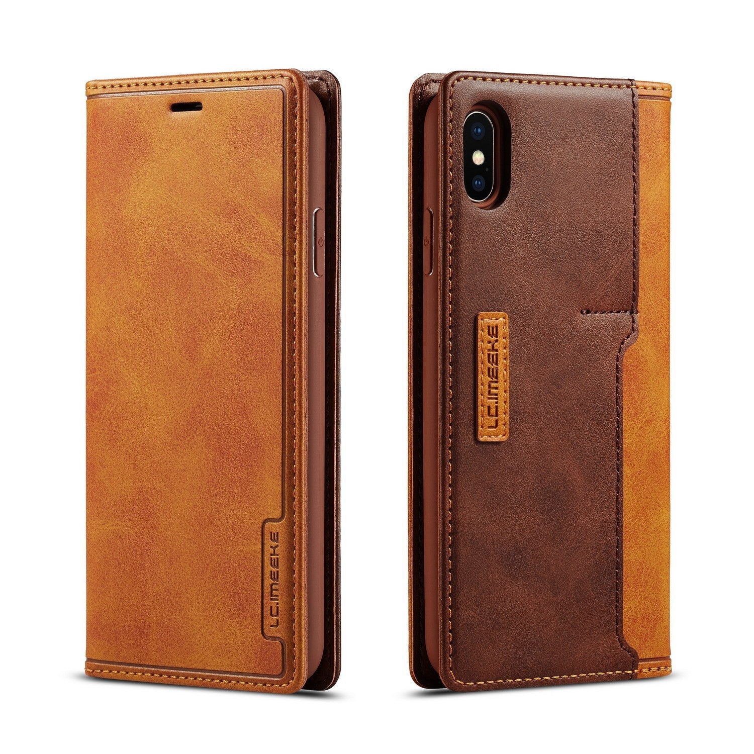 HKM-941267 Leather Flip Wallet Case for Card Protection - Simple Retro Design