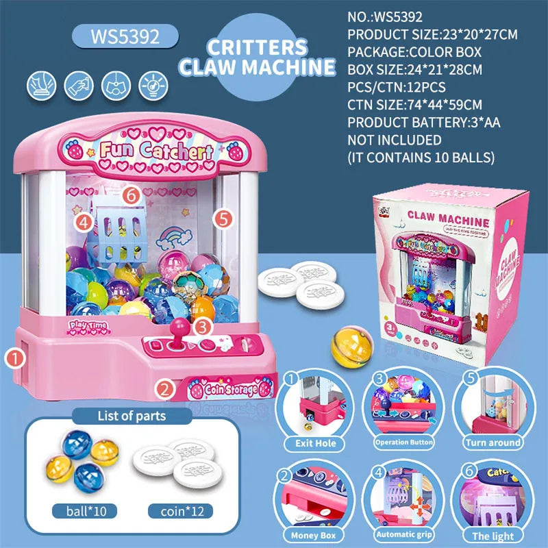 HKM-941267 Mini Ball Claw Machine Toy with Music and Lights for Kids Ages 3+