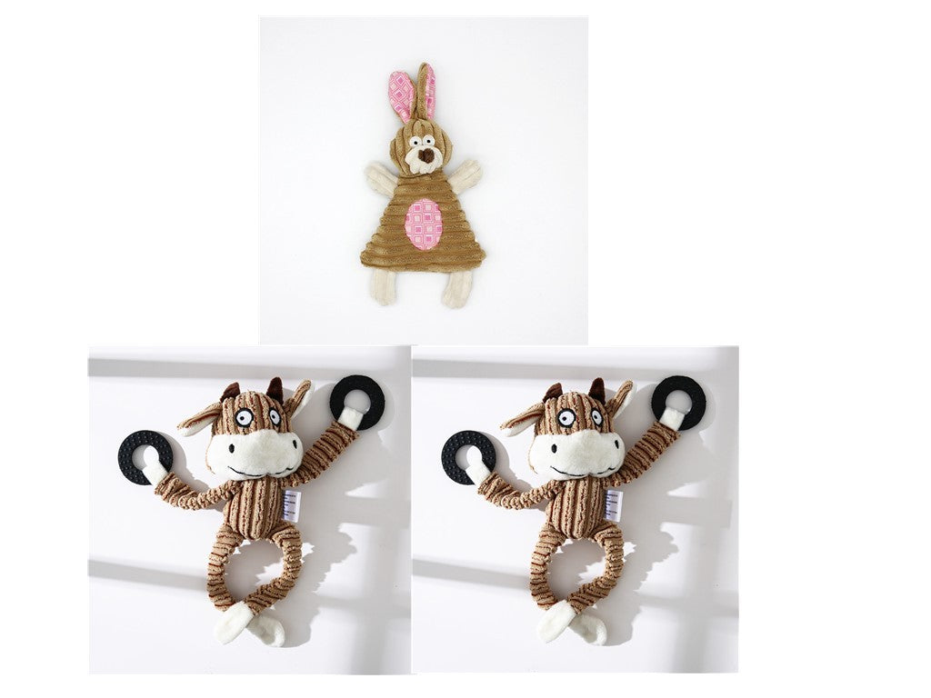 HKM-941459 Corduroy Donkey Shaped Plush Chew Toy with Squeaker for Dogs and Puppies