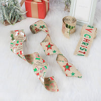 HKM-941459 Linen Christmas Ribbon with Wire Edge - Letter, Small Tree, Socks & Five-Star Styles, 200x6cm