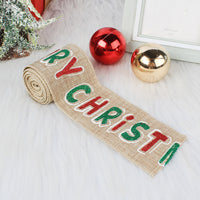 HKM-941459 Linen Christmas Ribbon with Wire Edge - Letter, Small Tree, Socks & Five-Star Styles, 200x6cm