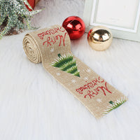 HKM-941459 Linen Christmas Ribbon with Wire Edge - Letter, Small Tree, Socks & Five-Star Styles, 200x6cm