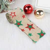 HKM-941459 Linen Christmas Ribbon with Wire Edge - Letter, Small Tree, Socks & Five-Star Styles, 200x6cm