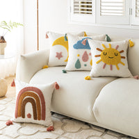 HKM-941459 Loop Pillow Cover in Sun, Moon, Rainbow, and Raindrop Designs, 45x45cm, Modern Style