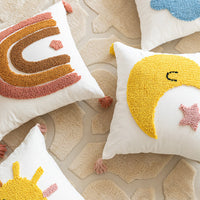 HKM-941459 Loop Pillow Cover in Sun, Moon, Rainbow, and Raindrop Designs, 45x45cm, Modern Style