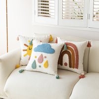 HKM-941459 Loop Pillow Cover in Sun, Moon, Rainbow, and Raindrop Designs, 45x45cm, Modern Style