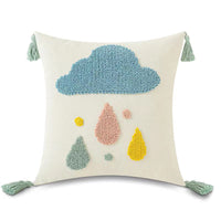 HKM-941459 Loop Pillow Cover in Sun, Moon, Rainbow, and Raindrop Designs, 45x45cm, Modern Style