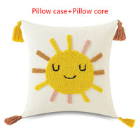 HKM-941459 Loop Pillow Cover in Sun, Moon, Rainbow, and Raindrop Designs, 45x45cm, Modern Style