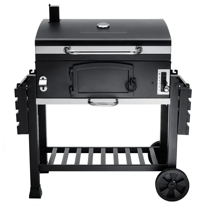 KTX-941523 Heavy-Duty Outdoor Charcoal Grill Smoker with Side Shelf and Adjustable Height