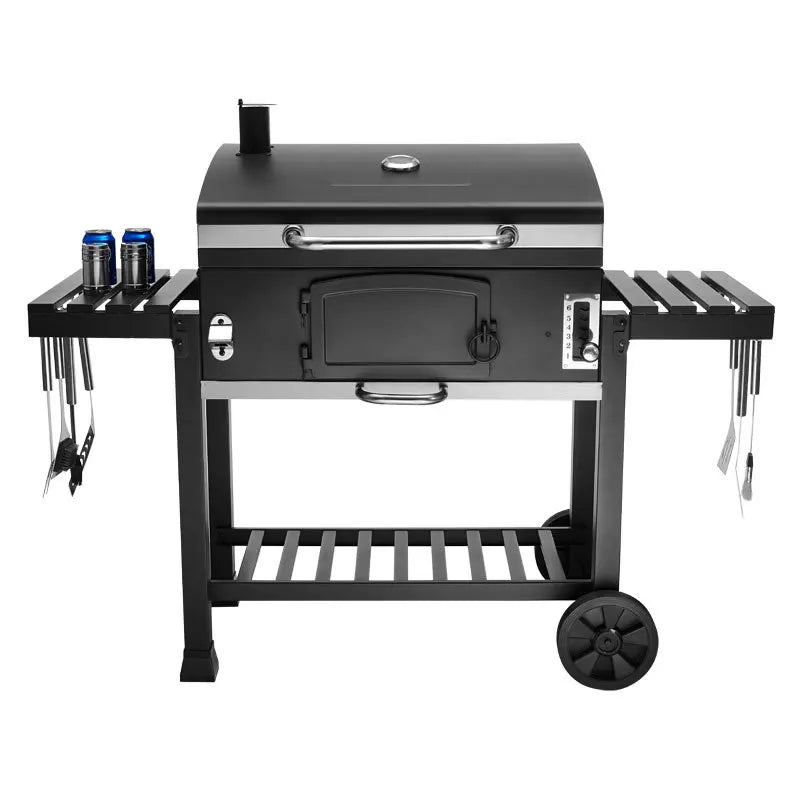 KTX-941523 Heavy-Duty Outdoor Charcoal Grill Smoker with Side Shelf and Adjustable Height