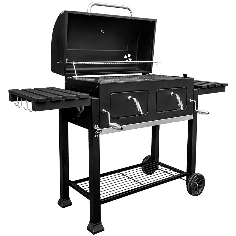 KTX-941523 Heavy-Duty Outdoor Charcoal Grill Smoker with Side Shelf and Adjustable Height