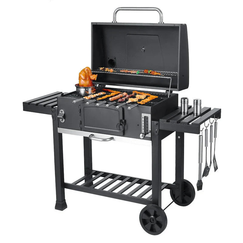 KTX-941523 Heavy-Duty Outdoor Charcoal Grill Smoker with Side Shelf and Adjustable Height