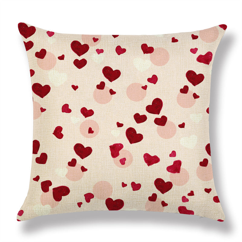 HKM-941715 Valentine's Day Heart-Shaped Linen Cushion Cover for Couples – 45x45cm