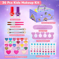 HKM-941843 2 Layers Girls Makeup Kit with Cosmetic Tools, Nail Polish, and Eye Shadow in Purple Case