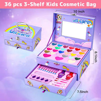 HKM-941843 2 Layers Girls Makeup Kit with Cosmetic Tools, Nail Polish, and Eye Shadow in Purple Case