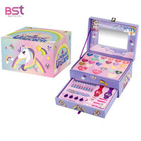 HKM-941843 2 Layers Girls Makeup Kit with Cosmetic Tools, Nail Polish, and Eye Shadow in Purple Case