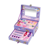 HKM-941843 2 Layers Girls Makeup Kit with Cosmetic Tools, Nail Polish, and Eye Shadow in Purple Case