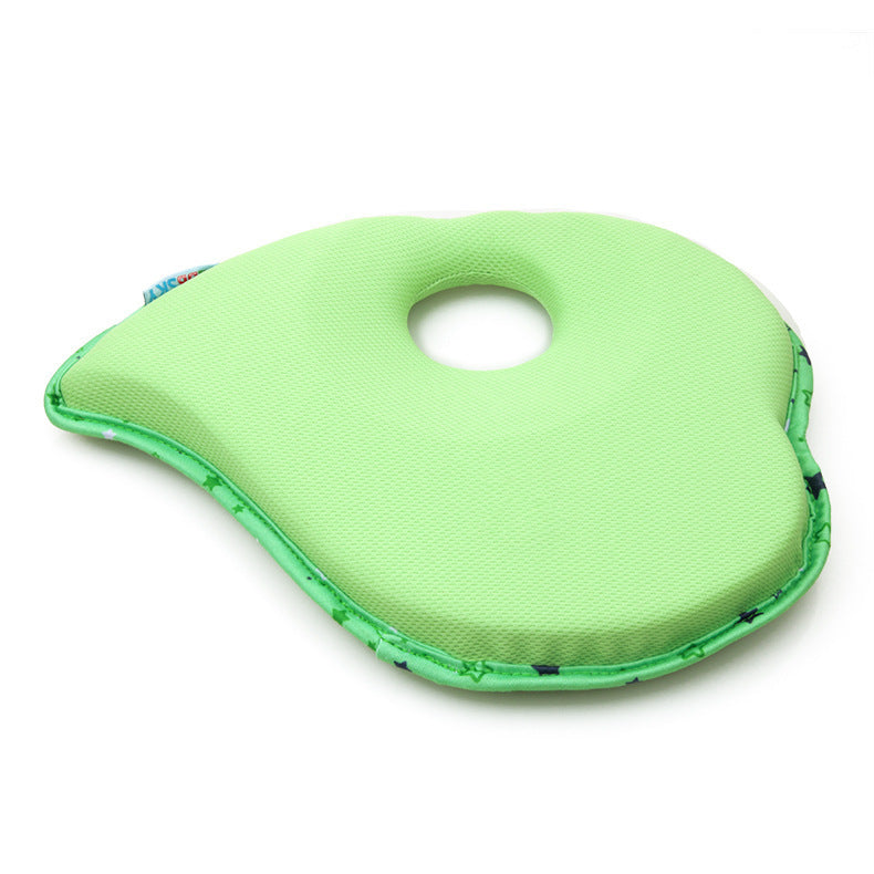 KTX-941843 Baby Bear Anti-Flat Head Pillow for Infants - Pure Cotton, Soft & Breathable, 0-2 Years, Green Leaf Design
