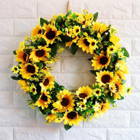 HKM-941843 Sunflower Wreath Decorative Garland for Front Door and Home Décor - Handmade Yellow Floral Design, 45cm