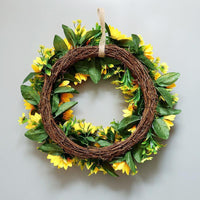 HKM-941843 Sunflower Wreath Decorative Garland for Front Door and Home Décor - Handmade Yellow Floral Design, 45cm