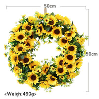 HKM-941843 Sunflower Wreath Decorative Garland for Front Door and Home Décor - Handmade Yellow Floral Design, 45cm
