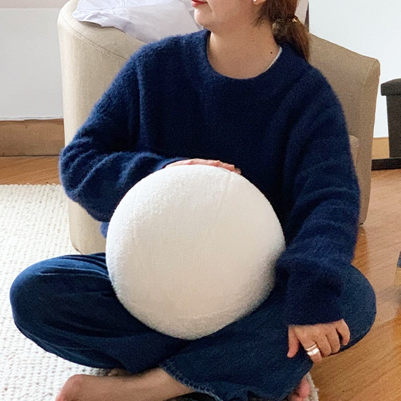 HKM-941971 Round Spherical Decorative Cushion Pillow – Modern Solid Color in White, Sea Blue, Matcha, Camel, Lotus Root
