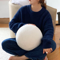 HKM-941971 Round Spherical Decorative Cushion Pillow – Modern Solid Color in White, Sea Blue, Matcha, Camel, Lotus Root