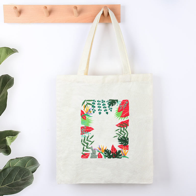 HKM-942163 Modern Minimalist Canvas Bag Kit for Embroidery - Suzhou Embroidery, 34x40cm, Includes Fabric & Threads