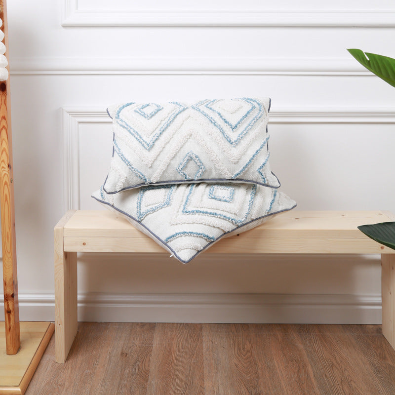 HKM-942291 Geometric Pattern Tufted Pillow in Blue and White - Nordic Style 45x45 & 30x50