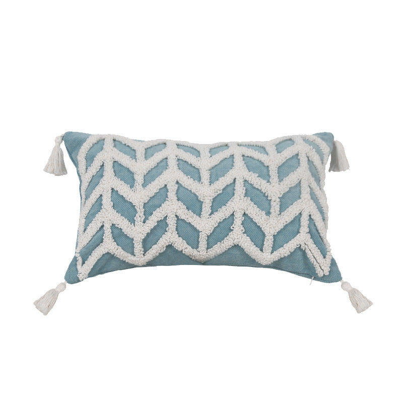 HKM-942291 Geometric Pattern Tufted Pillow in Blue and White - Nordic Style 45x45 & 30x50