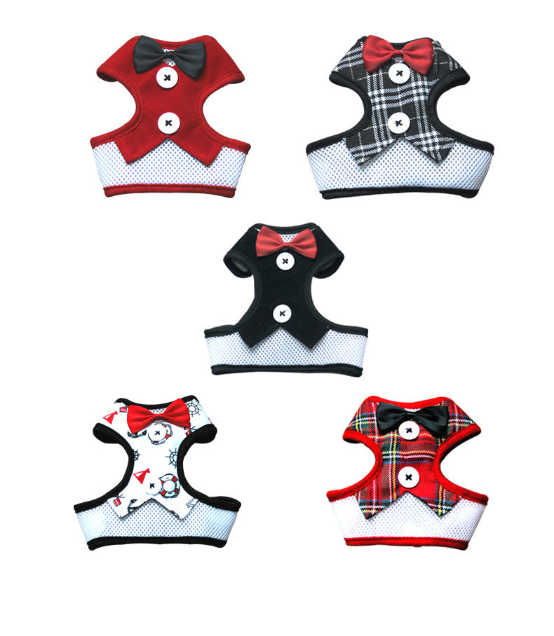 HKM-942355 Teddy Vest-Style Bow Evening Dress for Small Dogs with Chest Strap in Various Colors
