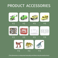 HKM-942419 Dinosaur Transport Carrier Parking Lot Toy Set for Kids, Green Deformed Truck and Garage Vehicles, Ages 3+