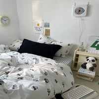 HKM-942483 Washed Four-Piece Bed Sheet Set in Plant and Flower Design