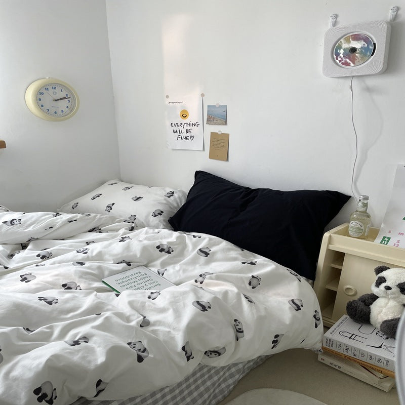 HKM-942483 Washed Four-Piece Bed Sheet Set in Plant and Flower Design