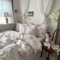 HKM-942483 Washed Four-Piece Bed Sheet Set in Plant and Flower Design