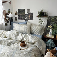 HKM-942483 Washed Four-Piece Bed Sheet Set in Plant and Flower Design