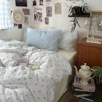 HKM-942483 Washed Four-Piece Bed Sheet Set in Plant and Flower Design