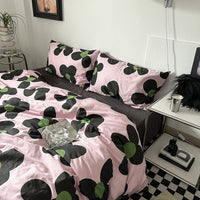 HKM-942483 Washed Four-Piece Bed Sheet Set in Plant and Flower Design