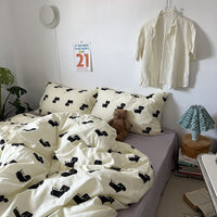 HKM-942483 Washed Four-Piece Bed Sheet Set in Plant and Flower Design