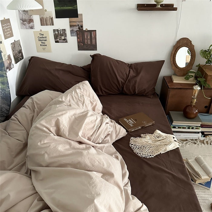HKM-942483 Washed Four-Piece Bed Sheet Set in Plant and Flower Design