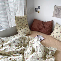 HKM-942483 Washed Four-Piece Bed Sheet Set in Plant and Flower Design