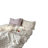 HKM-942483 Washed Four-Piece Bed Sheet Set in Plant and Flower Design