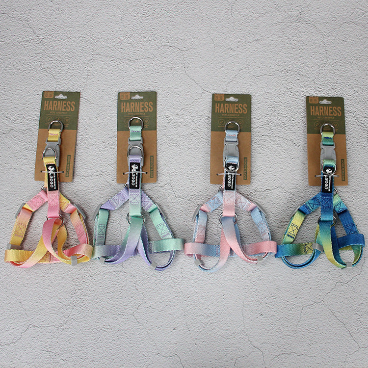 HKM-942675 Gradient Color Dog Leash Set - Includes Collars, Bracelets, and Chest Harnesses in Various Shades