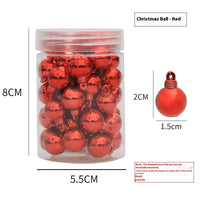 HKM-943123 48 Mini Christmas Hanging Balls in Red, Gold, Silver, Rose, Blue, and Green - Plastic Ornaments for Tree Decoration