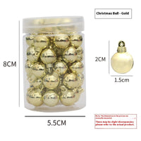 HKM-943123 48 Mini Christmas Hanging Balls in Red, Gold, Silver, Rose, Blue, and Green - Plastic Ornaments for Tree Decoration